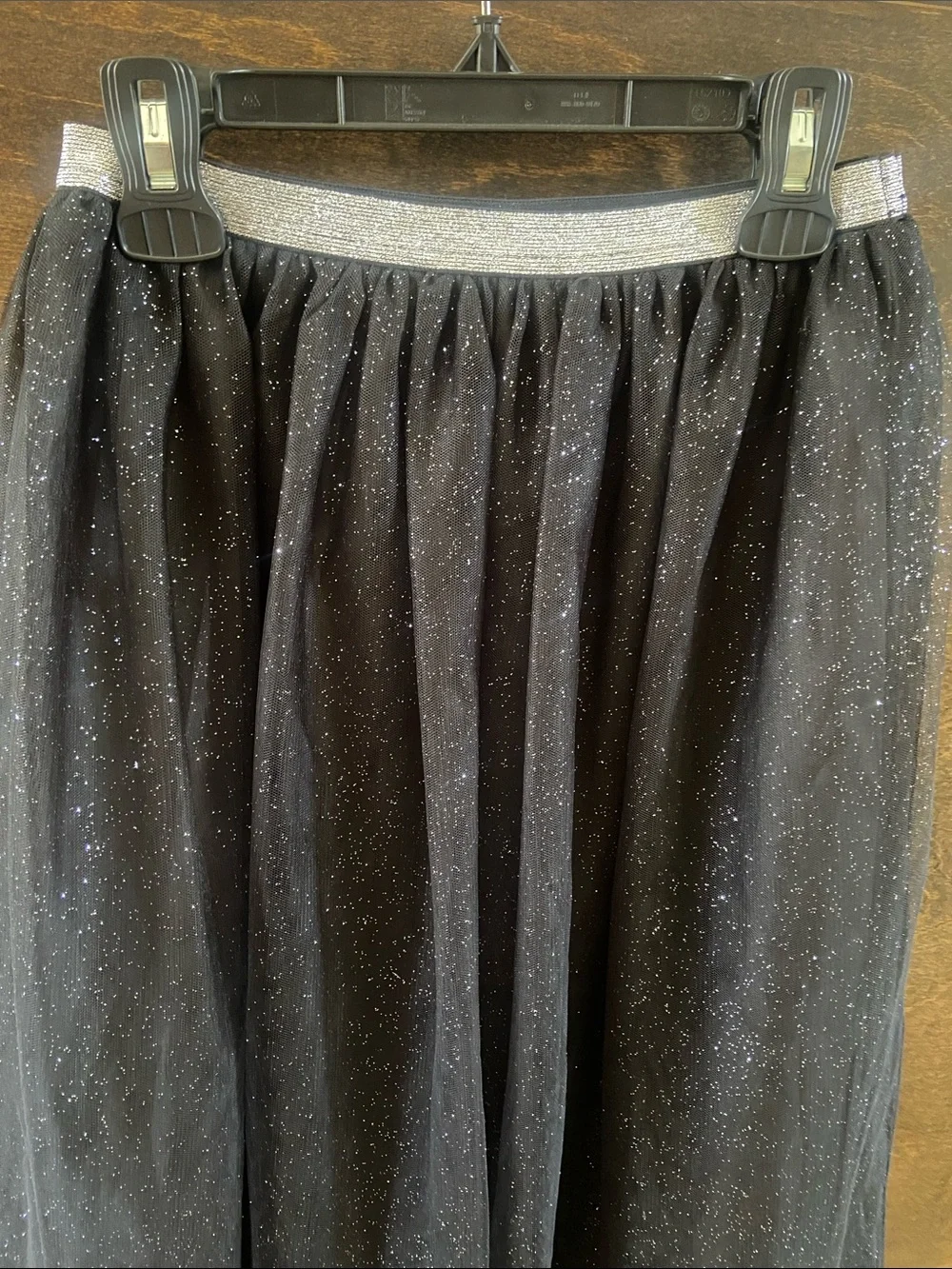 Cat & Jack Black Sparkle Tulle Midi Skirt, Silver Waistband, girls size S (6/6x)